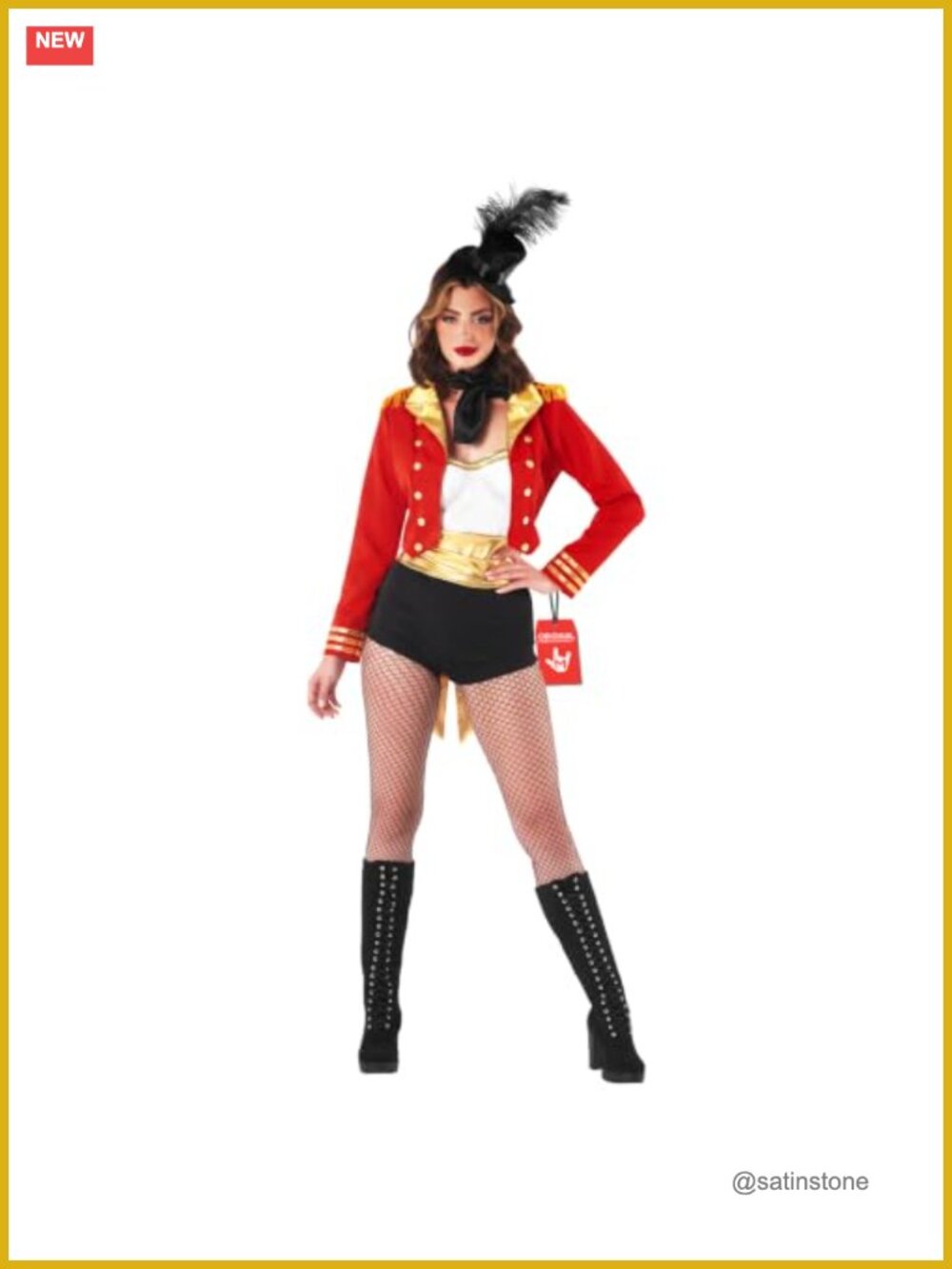 Ringmaster Costume Women Red Tailcoat Bodysuit Hat Halloween